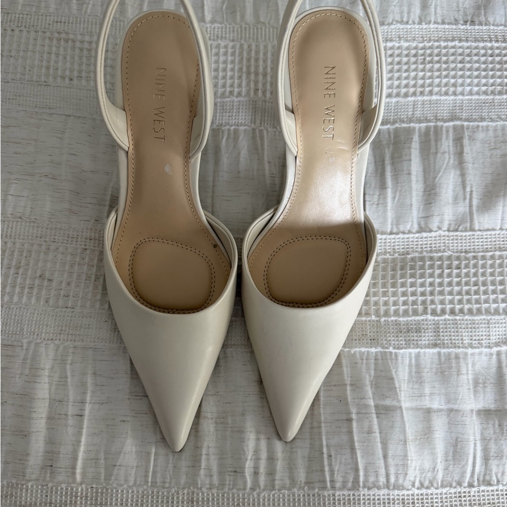 Nine West Cream Pointed-Toe Slingback Heels